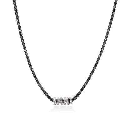 18Kt White Gold Black Chain Necklace With Round Diamonds Weighing 0.05cttw