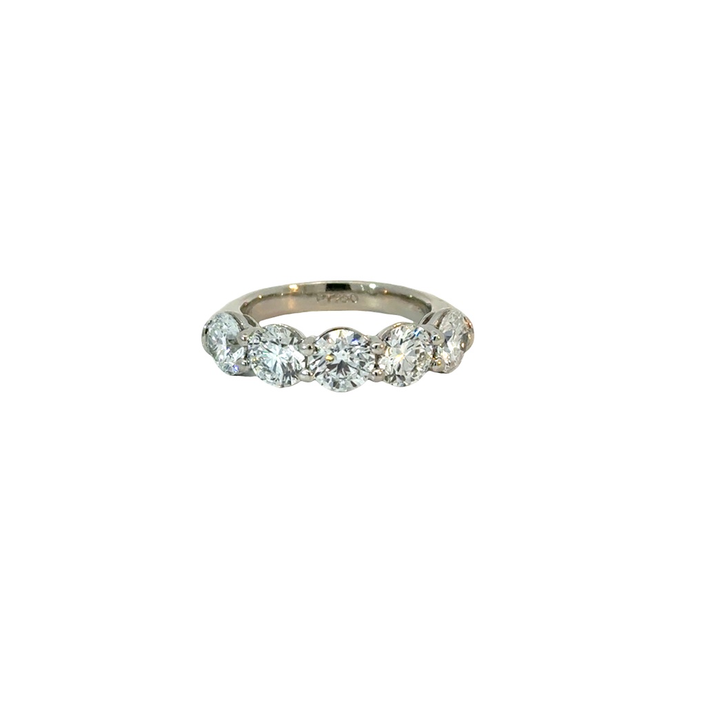 Platinum Band With (5) Round Diamonds Weighing 3.51cttw