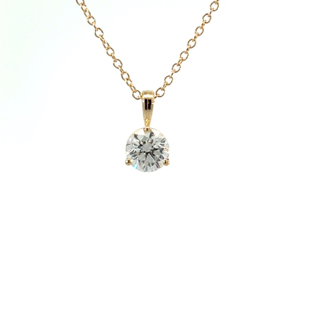 14Kt Yellow Gold Solitaire Necklace With A Round Diamond Weighing (1.26ct.)