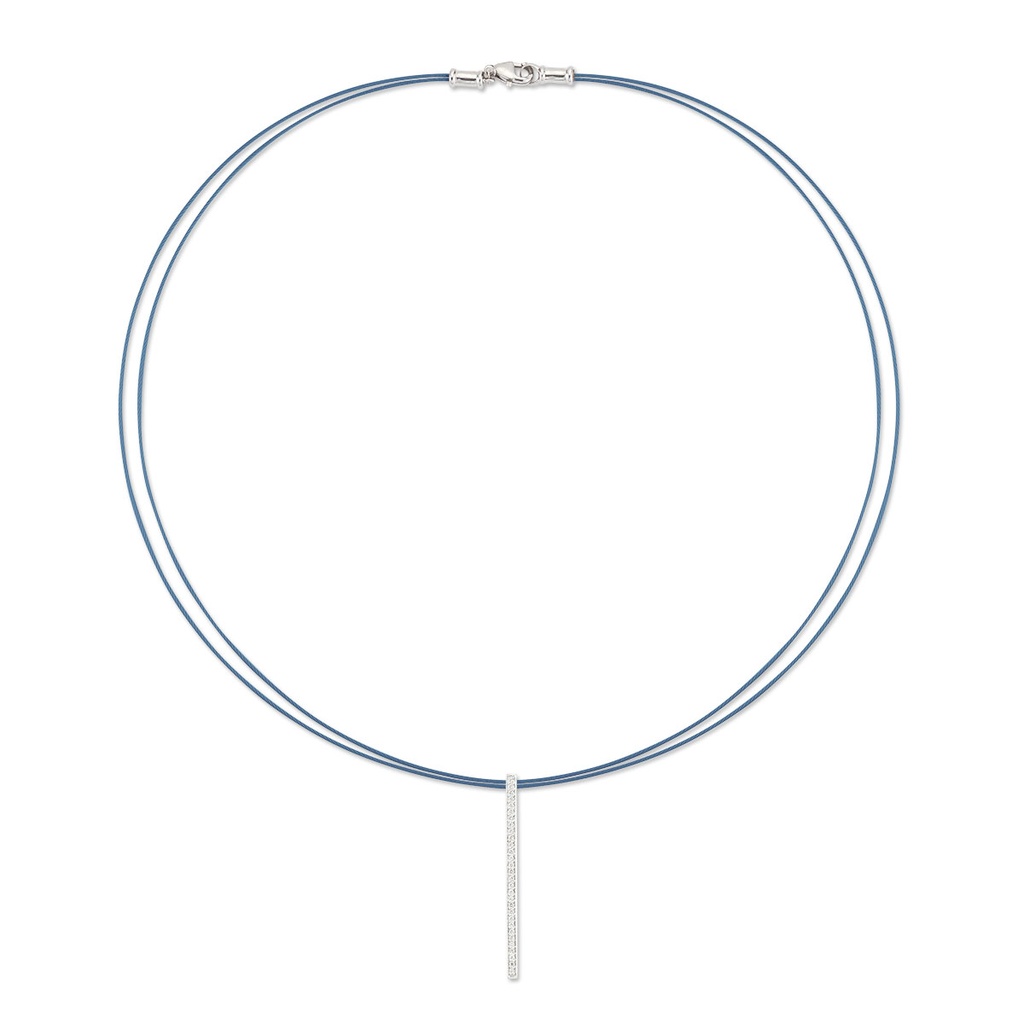 14Kt White Gold Island Blue Nautical Cable Bar Pendant Necklace With (30) Round Diamonds Weighing 0.16cttw