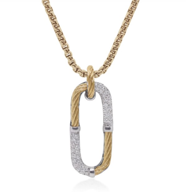 14Kt White Gold Yellow Nautical Cable Diamond Paperclip Pendant Necklace 0.18ct