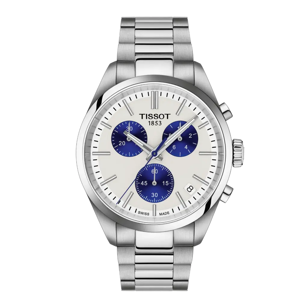 40mm PR100 White And Blue Dial Quartz Watch With A Stainless Steel Band