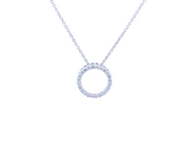 14Kt White Gold Circle Pendant Necklace With (24) Round Diamonds Weighing 0.32cttw 