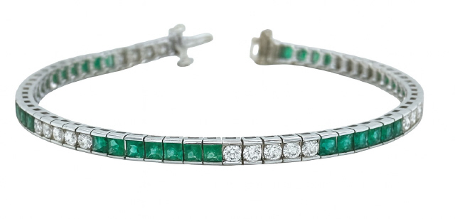 Platinum Line Bracelet With (36) Emeralds Weighing 3.60ct And (30) Round Diamonds Weighing 2.12ct