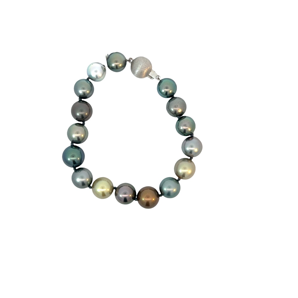 18Kt White Gold Multi Colored Tahitian Pearl Bracelet 7"