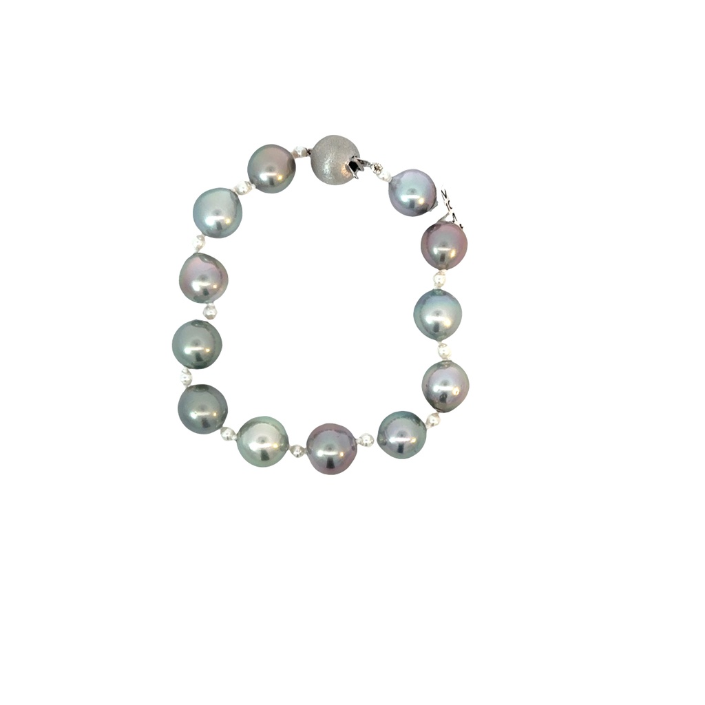 18Kt White Gold Tahitian And Akoya Pearl Bracelet 7"
