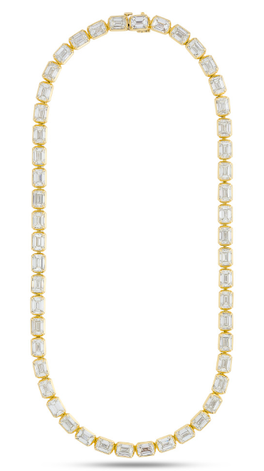 18Kt Yellow Gold Riviera Necklace With (50) Emerald Cut Diamonds Weighing 50.24cttw