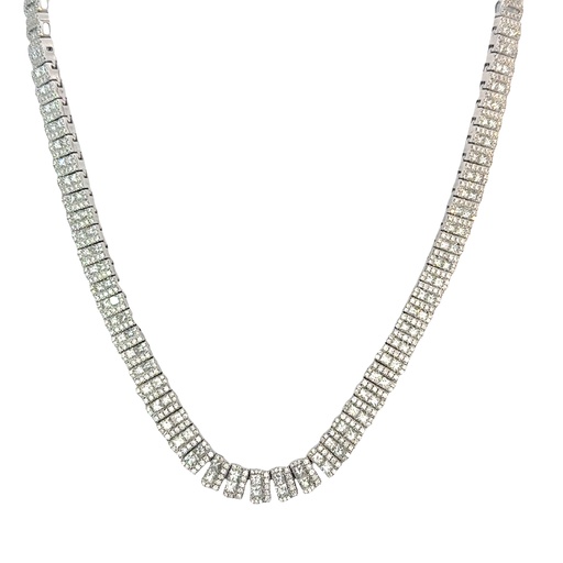 [NL30584.2] 18Kt White Gold Necklace With Princess Cut And Round Diamonds Weighing 10.62cttw
