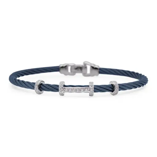 [04-28-3493-11] 14Kt White Gold Blueberry Nautical Cable Diamond Wrapped Station Bracelet 0.28cttw