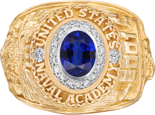 Diamond Cluster with Center Stone for USNA Class Ring