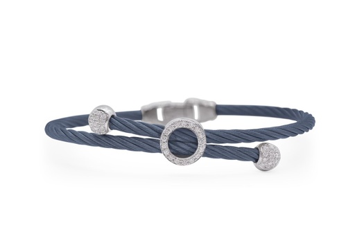 [04-28-3062-11] 14Kt White Gold Blueberry Nautical Cable Bypass Bracelet With (45) Round Diamonds Weighing 0.20cttw