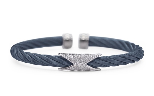 [04-28-5074-11] 14Kt White Gold Blueberry Nautical Cuff Bracelet With Round Diamonds Weighing 0.11cttw