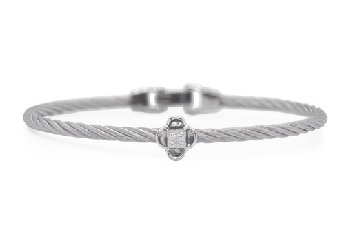 [04-32-7012-11] 14Kt White Gold Grey Nautical Cable Bracelet With (4) Princess Cut Diamonds Weighing 0.13cttw