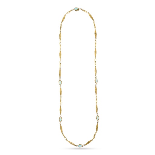 [ON81483-O] 14Kt Yellow Gold Necklace With (6) Marquise Opals Weighing 4.20ct And (12) Round Diamonds Weighing 1.50ct