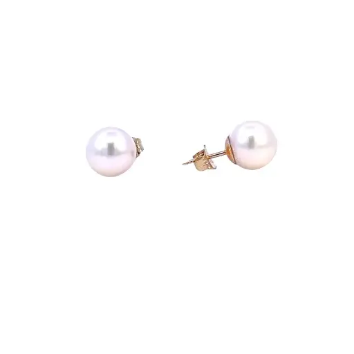 [9CPE] 9mm Cultured Pearl Stud Earrings In 14Kt Yellow Gold 