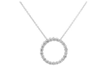 [P019-100-22-W] 14Kt White Gold Circle Of Life Necklace With (22) Round Diamonds Weighing 0.96cttw 
