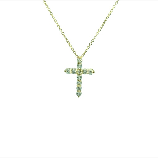 [P058-50-11-Y] 14Kt Yellow Gold Cross Necklace With 11 Round Diamonds Weighing 0.48cttw 