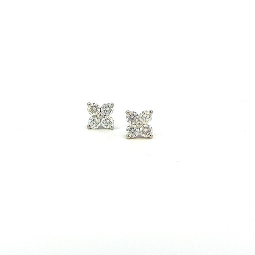 [ST891-100-W] Clover Cluster Diamond Studs 0.98cttw 14Kt White Gold Pushbacks 