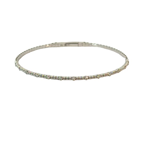 [BDD4495-338] 14Kt White Gold Flex Bangle With (13) Round Diamonds Weighing 0.18ct