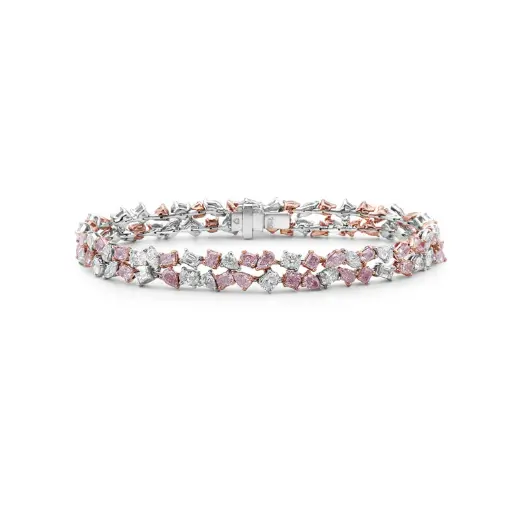 [J3228] 18Kt White Gold Mix Shape Bracelet With (47) Pink Diamonds Weighing 4.66ct And (49) White Diamonds Weighing 4.26ct