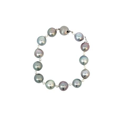 [MBB-5114] 18Kt White Gold Tahitian And Akoya Pearl Bracelet 7"