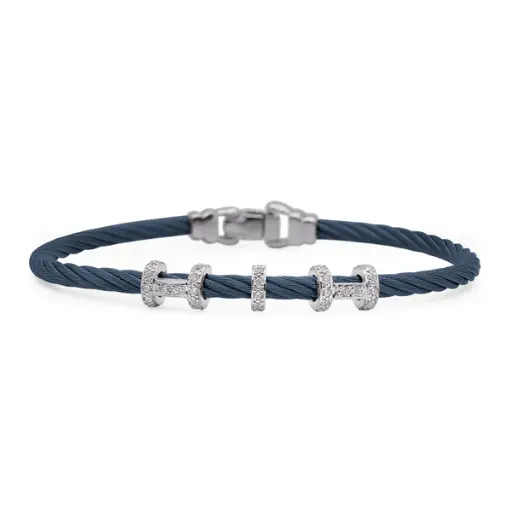 [04-28-3543-11] 14Kt White Gold Blueberry Nautical Cable Halo Harmony Diamond Bracelet 0.32cttw