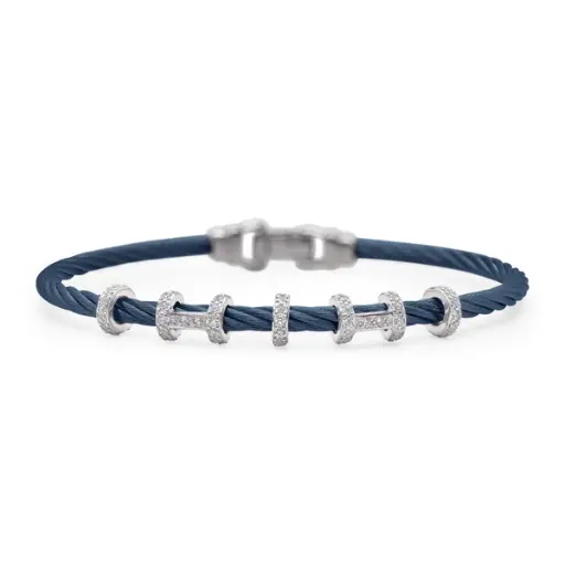 [04-28-3545-11] 14Kt White Gold Blueberry Nautical Cable Halo Harmony Diamond Bracelet 0.44cttw