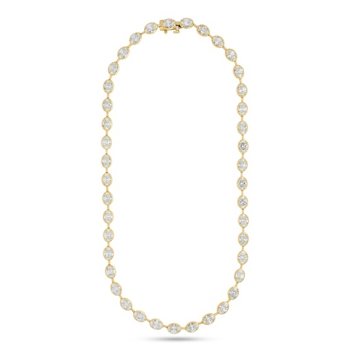 [ONYGD2190OV-O] 18Kt Yellow Gold Bar Link Collet Tennis Necklace With (41) Oval Diamonds Weighing 21.90cttw
