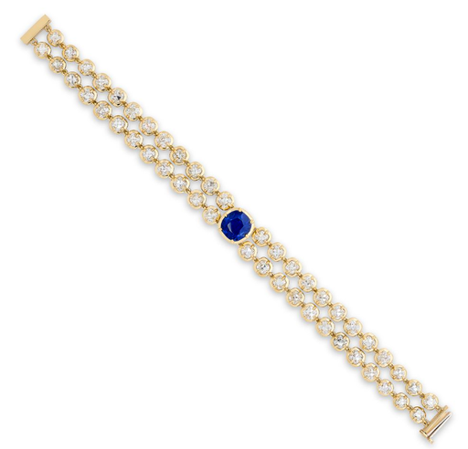 [PRTB82485-P] 18Kt Yellow Gold Two Row Bracelet With A Cushion Cut Sapphire Weighing 4.86ct And (48) Old Mine Diamonds Weighing 15.24ct
