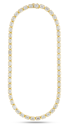 [N82668] 18Kt Yellow Gold Riviera Necklace With (50) Emerald Cut Diamonds Weighing 50.24cttw