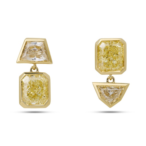 [PMPE8266-P] 18Kt Yellow Gold Drop Earrings With (2) Radiant Cut Yellow Diamonds Weighing 2.03ct, A Trapezoid Diamond Weighing 0.38ct, And An Epaulette Diamond Weighing 0.22ct