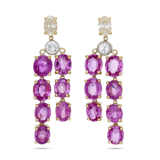 [PRTE80478A-P] 18KY/14KW Earrings With (14) Oval Pink Sapphires Weighing 9.76ct, (2) Round Diamonds Weighing 0.40ct, And (2) Oval Diamonds Weighing 0.78ct